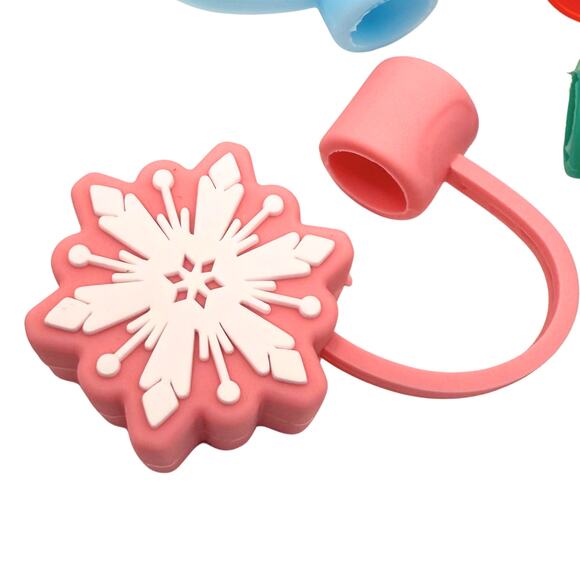 Snowflake Silicone Straw Toppers Set of 4 Fits 10mm Straws Stocking Stuffers New - Picture 3 of 4
